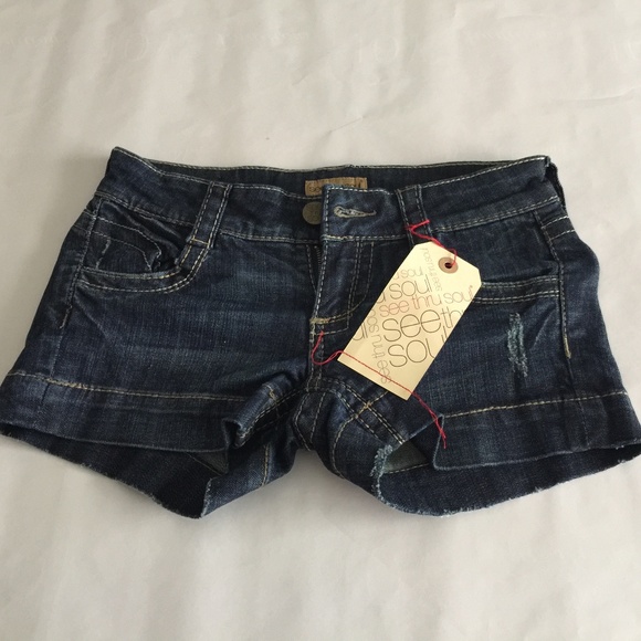 See Thru Soul Dark Wash Denim Shorts - Picture 1 of 2
